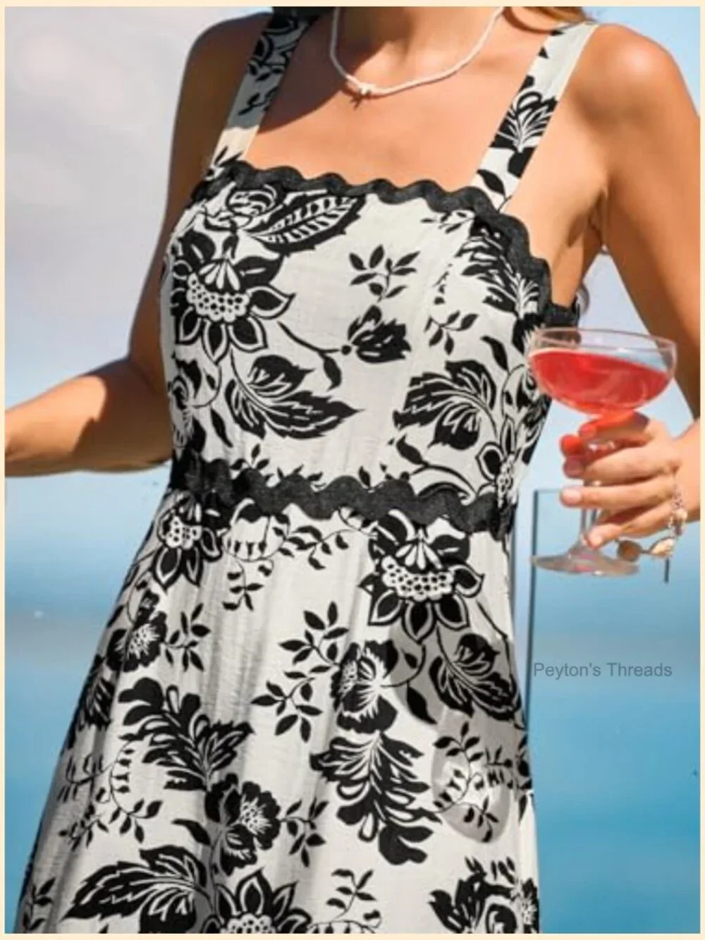 Sleeveless Scallop Trim Boho Floral Maxi Dress Flowy Summer Sundress - Picture 7 of 7